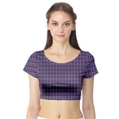 Luv Machine Robot Houndstooth Pattern (purple) Short Sleeve Crop Top by emilyzragz