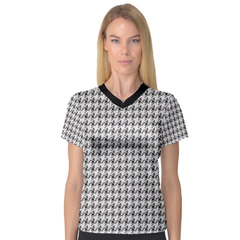 Luv Machine Robot Houndstooth Pattern (grey) V-neck Sport Mesh Tee by emilyzragz