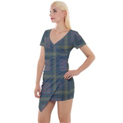 Plaid Pencil Crayon Pattern Short Sleeve Asymmetric Mini Dress by emilyzragz