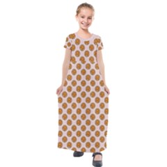 Waffle Polka Dot Pattern Kids  Short Sleeve Maxi Dress by emilyzragz