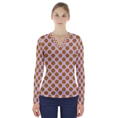 Waffle Polka Dot Pattern V-neck Long Sleeve Top by emilyzragz