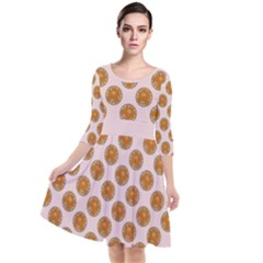 Waffle Polka Dot Pattern Quarter Sleeve Waist Band Dress by emilyzragz