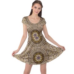 Moon Shine Over The Wood In The Night Of Glimmering Pearl Stars Cap Sleeve Dress by pepitasart