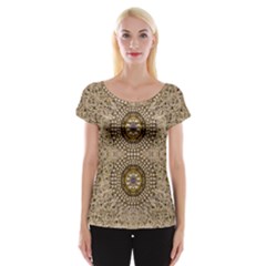 Moon Shine Over The Wood In The Night Of Glimmering Pearl Stars Cap Sleeve Top by pepitasart