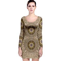 Moon Shine Over The Wood In The Night Of Glimmering Pearl Stars Long Sleeve Velvet Bodycon Dress by pepitasart