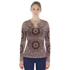 Moon Shine Over The Wood In The Night Of Glimmering Pearl Stars V-neck Long Sleeve Top by pepitasart