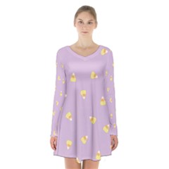 Candy Corn (purple) Long Sleeve Velvet V-neck Dress