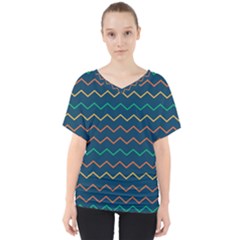 Pattern Zig Zag Colorful Zigzag V-neck Dolman Drape Top by Sapixe