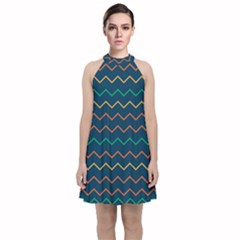 Pattern Zig Zag Colorful Zigzag Velvet Halter Neckline Dress  by Sapixe