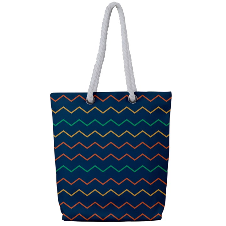 Pattern Zig Zag Colorful Zigzag Full Print Rope Handle Tote (Small)