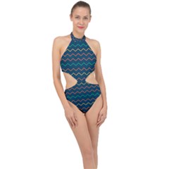 Pattern Zig Zag Colorful Zigzag Halter Side Cut Swimsuit by Sapixe