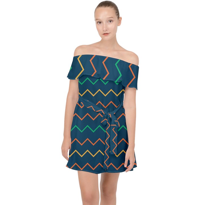 Pattern Zig Zag Colorful Zigzag Off Shoulder Chiffon Dress