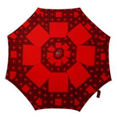 Red Sierpinski Carpet Plane Fractal Hook Handle Umbrellas (small) by Sapixe