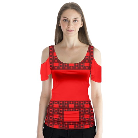 Red Sierpinski Carpet Plane Fractal Butterfly Sleeve Cutout Tee  by Sapixe