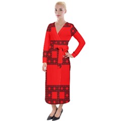 Red Sierpinski Carpet Plane Fractal Velvet Maxi Wrap Dress by Sapixe