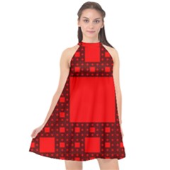 Red Sierpinski Carpet Plane Fractal Halter Neckline Chiffon Dress  by Sapixe