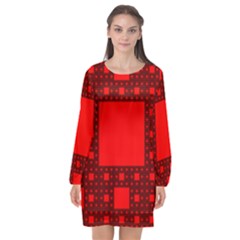 Red Sierpinski Carpet Plane Fractal Long Sleeve Chiffon Shift Dress  by Sapixe