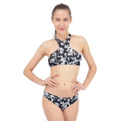 Noise Texture Graphics Generated High Neck Bikini Set