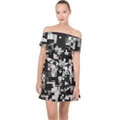 Noise Texture Graphics Generated Off Shoulder Chiffon Dress