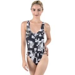 Noise Texture Graphics Generated High Leg Strappy Swimsuit