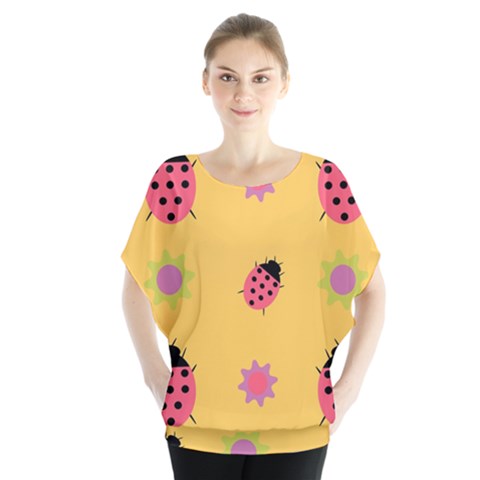 Ladybug Seamlessly Pattern Batwing Chiffon Blouse by Sapixe