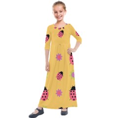 Ladybug Seamlessly Pattern Kids  Quarter Sleeve Maxi Dress by Sapixe