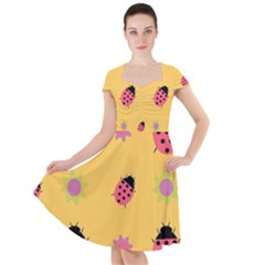 Ladybug Seamlessly Pattern Cap Sleeve Midi Dress