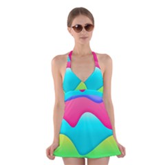 Lines Curves Colors Geometric Lines Halter Dress Swimsuit  by Sapixe