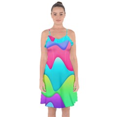 Lines Curves Colors Geometric Lines Ruffle Detail Chiffon Dress by Sapixe