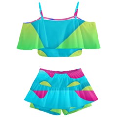 Lines Curves Colors Geometric Lines Kids  Off Shoulder Skirt Bikini