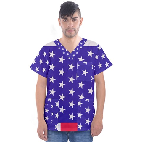 Day Independence July Background Men s V-neck Scrub Top by Sapixe