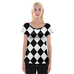 Grid Domino Bank And Black Cap Sleeve Top by Sapixe