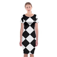 Grid Domino Bank And Black Classic Short Sleeve Midi Dress by Sapixe