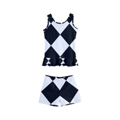 Grid Domino Bank And Black Kid s Boyleg Swimsuit by Sapixe