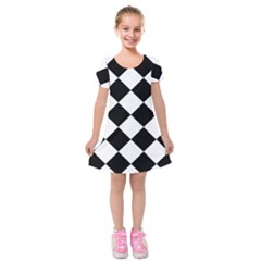 Grid Domino Bank And Black Kids  Short Sleeve Velvet Dress by Sapixe