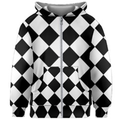 Grid Domino Bank And Black Kids Zipper Hoodie Without Drawstring by Sapixe