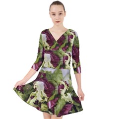 Salad Lettuce Vegetable Quarter Sleeve Front Wrap Dress by Sapixe