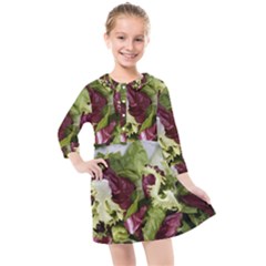 Salad Lettuce Vegetable Kids  Quarter Sleeve Shirt Dress by Sapixe