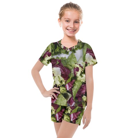 Salad Lettuce Vegetable Kids  Mesh Tee And Shorts Set by Sapixe