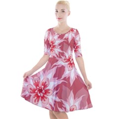 Flower Leaf Nature Flora Floral Quarter Sleeve A-line Dress