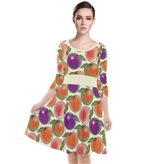 Fruit Tree Salad Pattern Quarter Sleeve Waist Band Dress