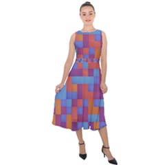 Squares Background Geometric Modern Midi Tie-back Chiffon Dress