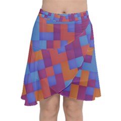 Squares Background Geometric Modern Chiffon Wrap Front Skirt by Sapixe