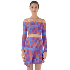 Squares Background Geometric Modern Off Shoulder Top With Skirt Set by Sapixe