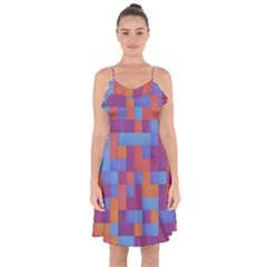 Squares Background Geometric Modern Ruffle Detail Chiffon Dress