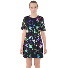 Christmas Star Gloss Lights Light Sixties Short Sleeve Mini Dress by Sapixe