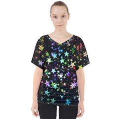 Christmas Star Gloss Lights Light V-neck Dolman Drape Top by Sapixe