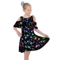 Christmas Star Gloss Lights Light Kids  Shoulder Cutout Chiffon Dress by Sapixe