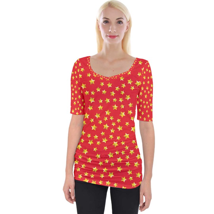 Pattern Stars Multi Color Wide Neckline Tee