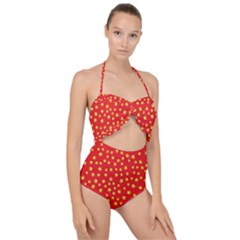 Pattern Stars Multi Color Scallop Top Cut Out Swimsuit by Sapixe